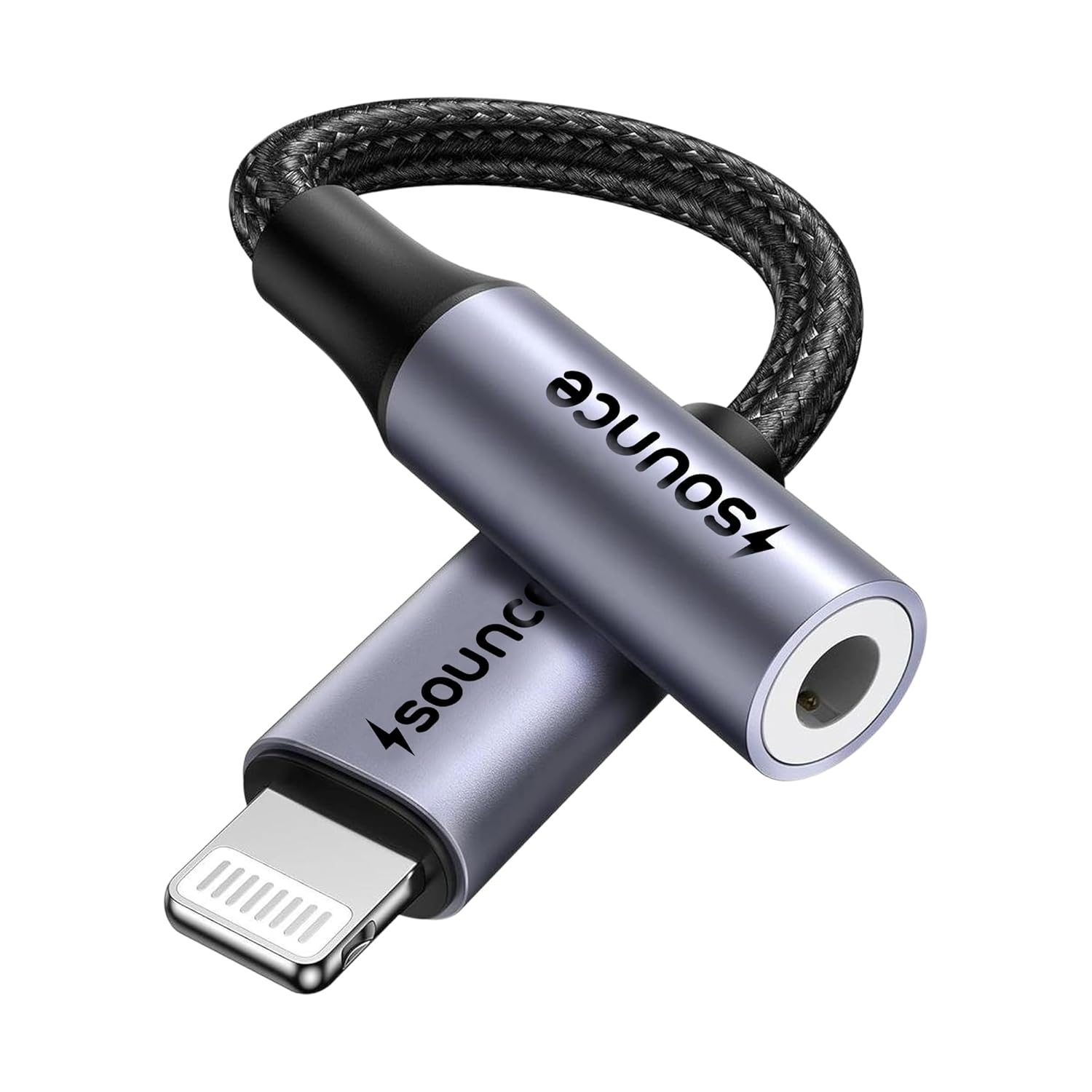 Sounce Lightning to 3.5 mm Converter Built-in DAC Chip, Braided Cable Compatible with iPhone